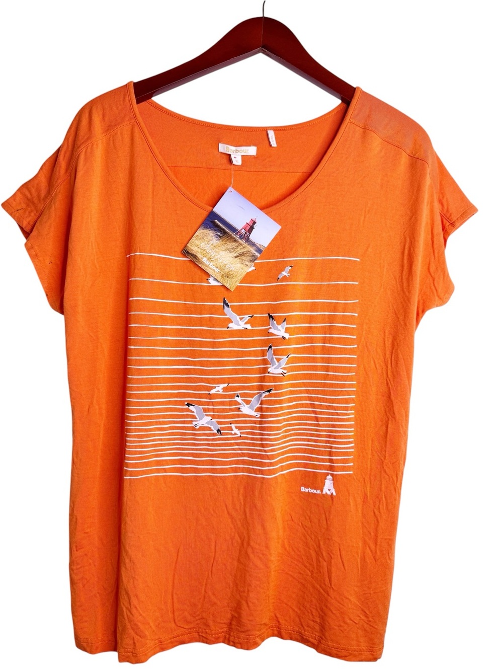 BARBOUR NWT Seagull Renishaw Knit Jersey T Shirt Size 16 in Orange